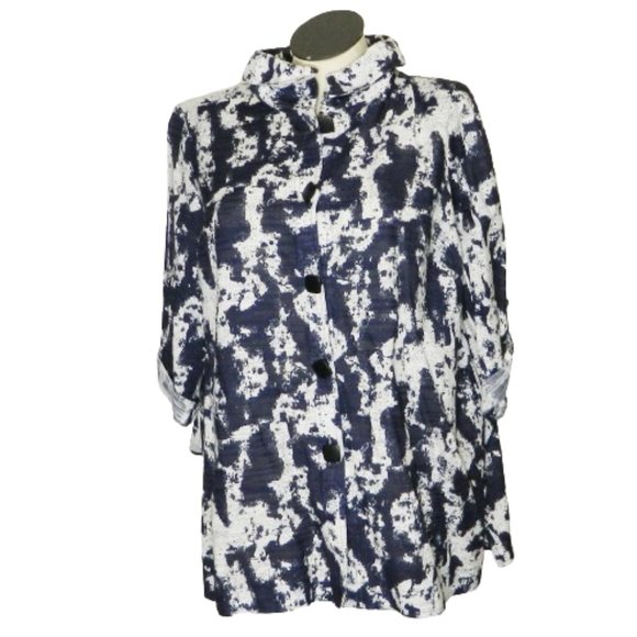 Ming Wang $300 L8435G KBT 52641 Navy & White Ruffled Collar Jacket Sz 0X NWT! - Picture 1 of 6
